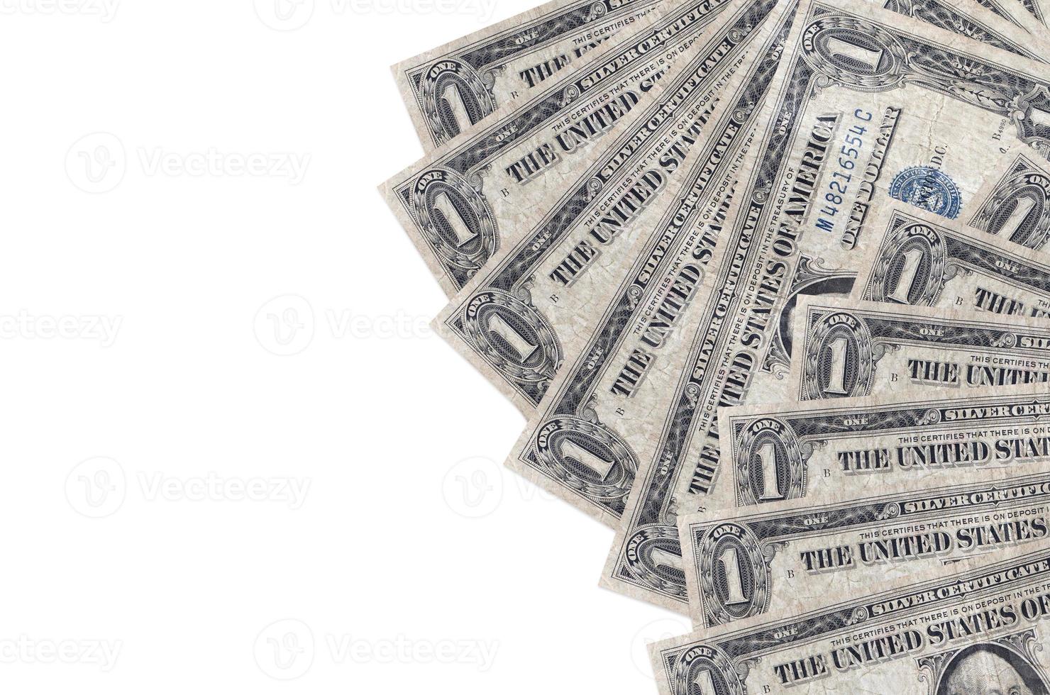 1 notas de dólar americano encontram-se isoladas no fundo branco, com espaço de cópia. fundo conceitual de vida rica foto