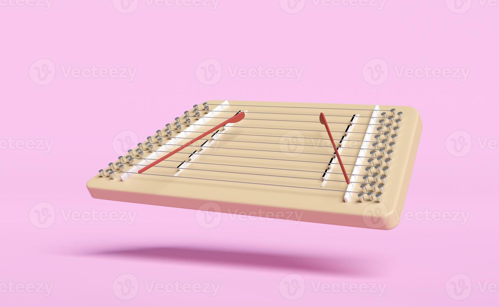 instrumentos musicais tailandeses, música tradicional tailandesa, dulcimer musical isolado no fundo rosa. ilustração de renderização 3D, traçado de recorte foto