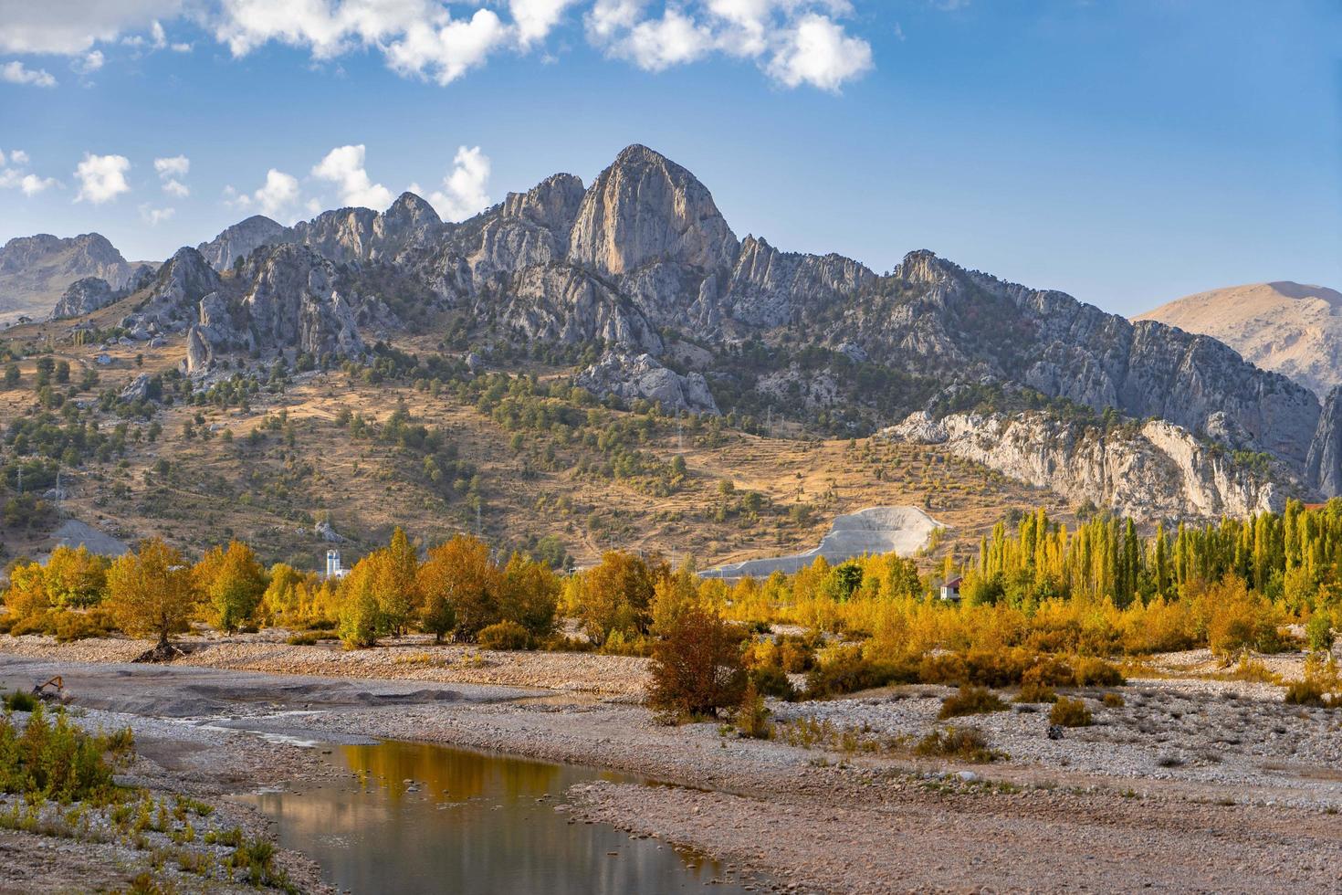 córrego do rio nas montanhas. córrego do rio de montanha na floresta foto