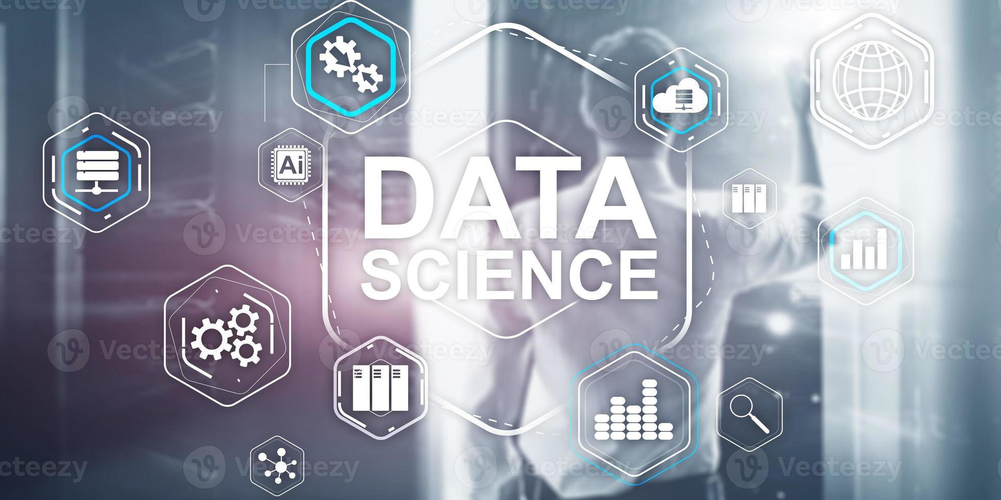 conceito de tecnologia da informação de análise de ciência de big data. fundo da sala do servidor. foto