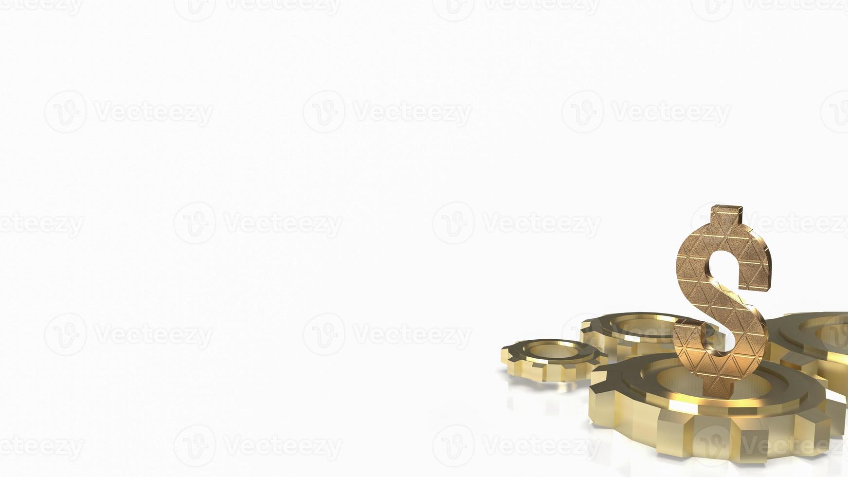 o símbolo de dólar de ouro e engrenagem em fundo branco para renderização em 3d de conceito de negócios foto