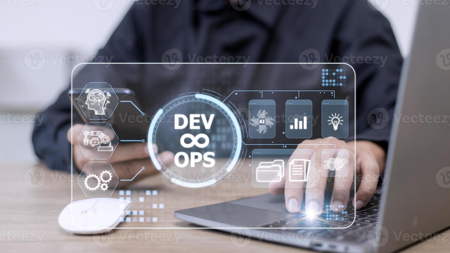 conceito de tecnologia de programação ágil de operações de desenvolvimento de metodologia devops. foto