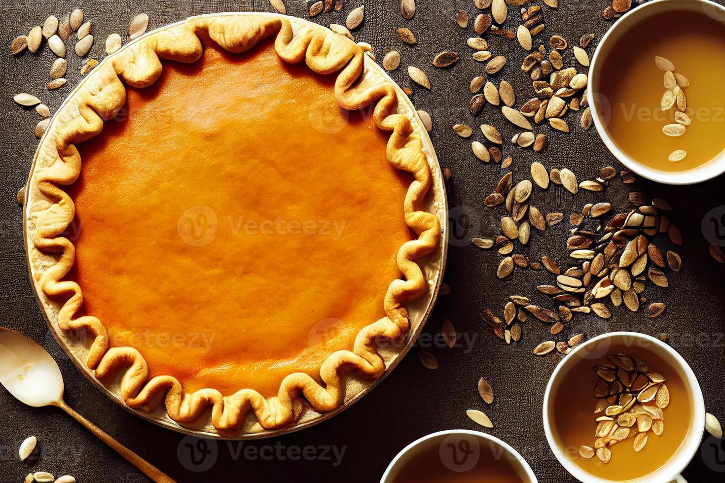 tradicional de ação de graças, torta de abóbora de halloween com nozes assadas ou sementes de abóbora. foto