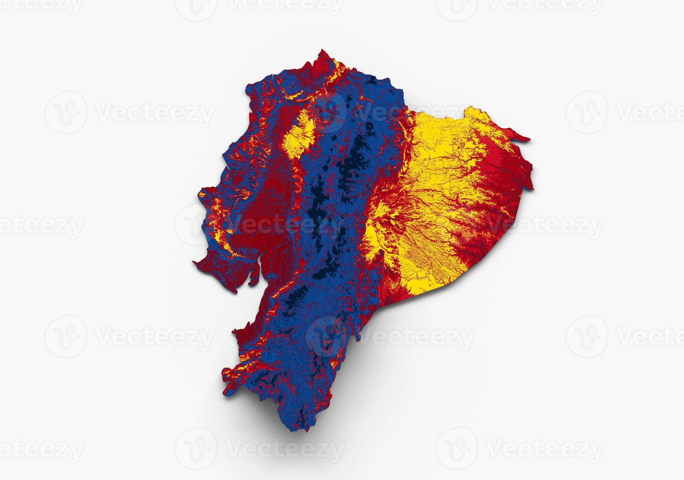 mapa do equador com as cores da bandeira ilustração 3d do mapa de relevo sombreado vermelho e amarelo foto