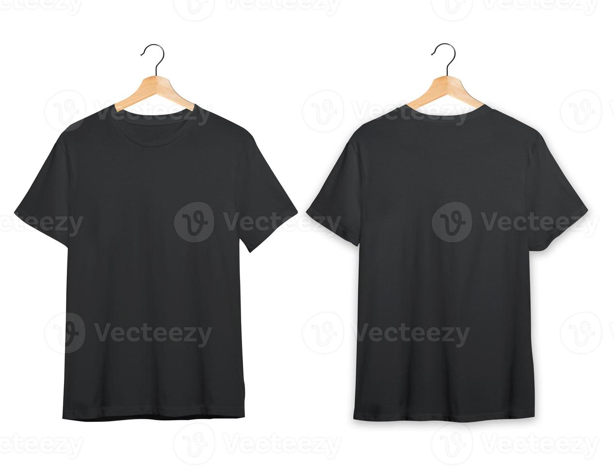 frente e costas tshirt cor preta com decote foto