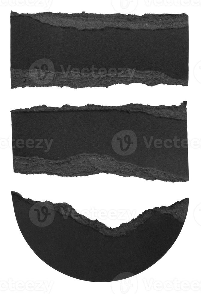 conjunto de tiras de bordas rasgadas de papel rasgado preto isolado no fundo branco foto