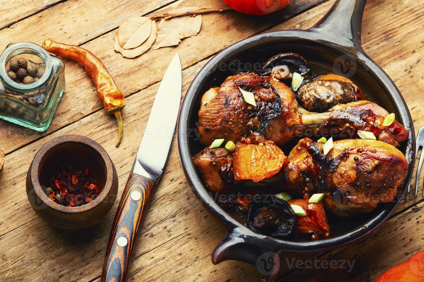 pernas de frango em molho de soja com abóbora foto