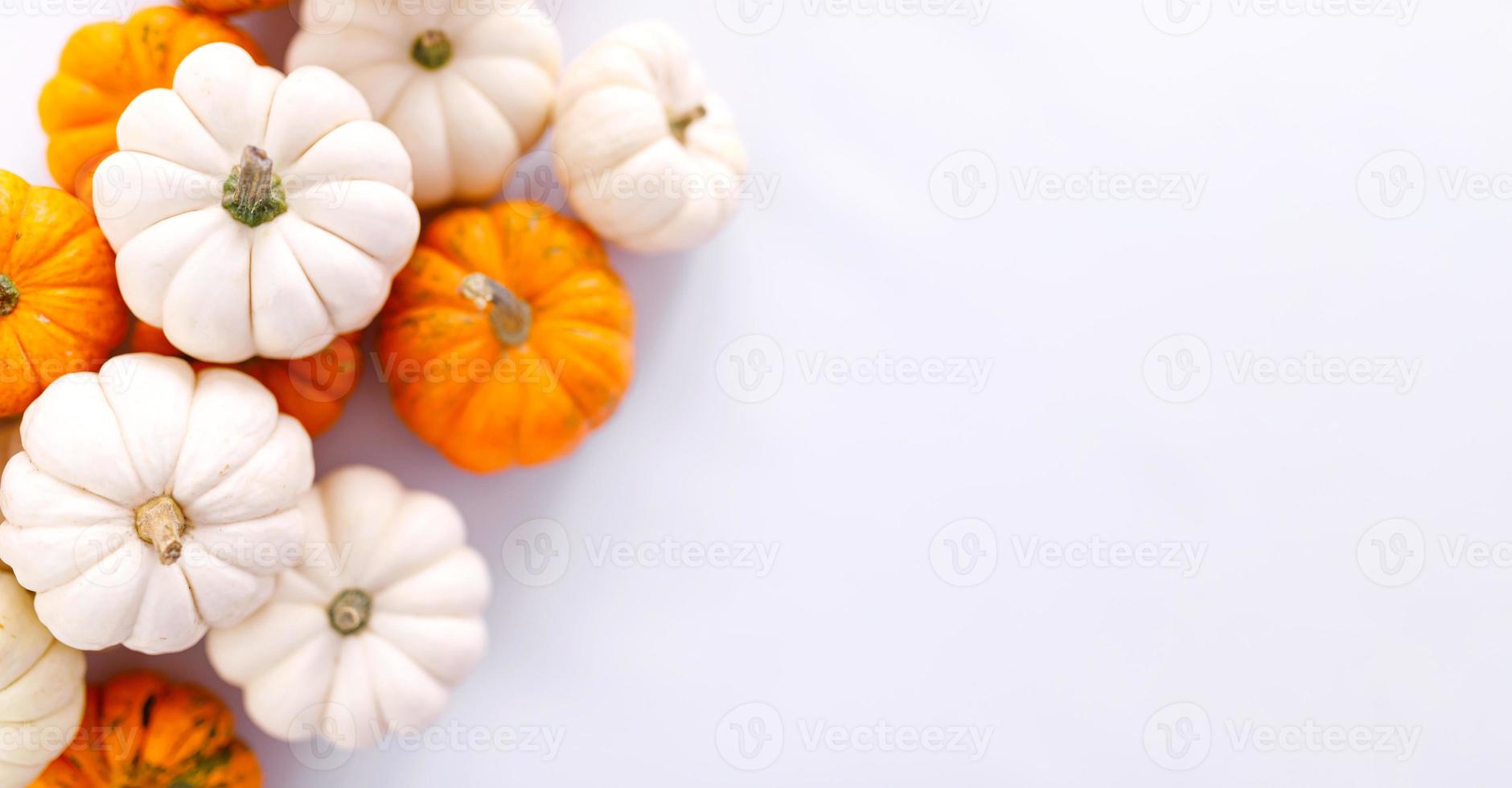 decoração de outono em branco com espaço de cópia. outono, dia das bruxas, ação de graças foto
