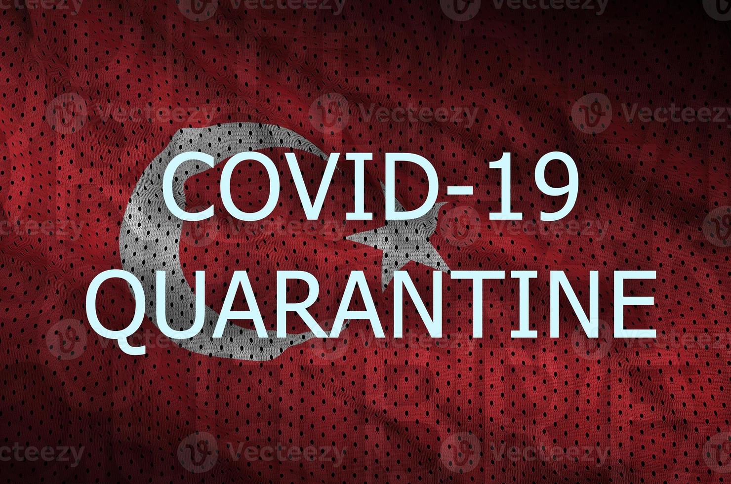 bandeira da turquia e inscrição de quarentena covid-19. coronavírus ou vírus 2019-ncov foto