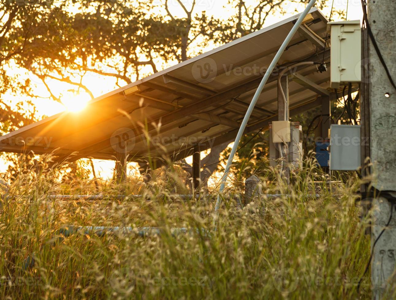 sistemas de fornecimento de energia fotovoltaica. painéis de energia solar. Planta de energia solar. a fonte de energia renovável ecológica. - imagem foto