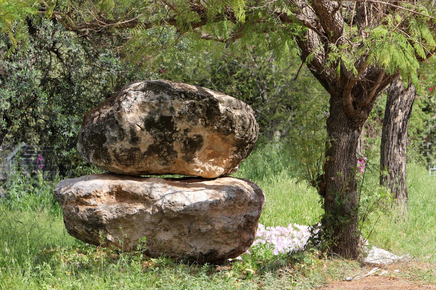 pedras em um parque da cidade à beira-mar no norte de israel foto