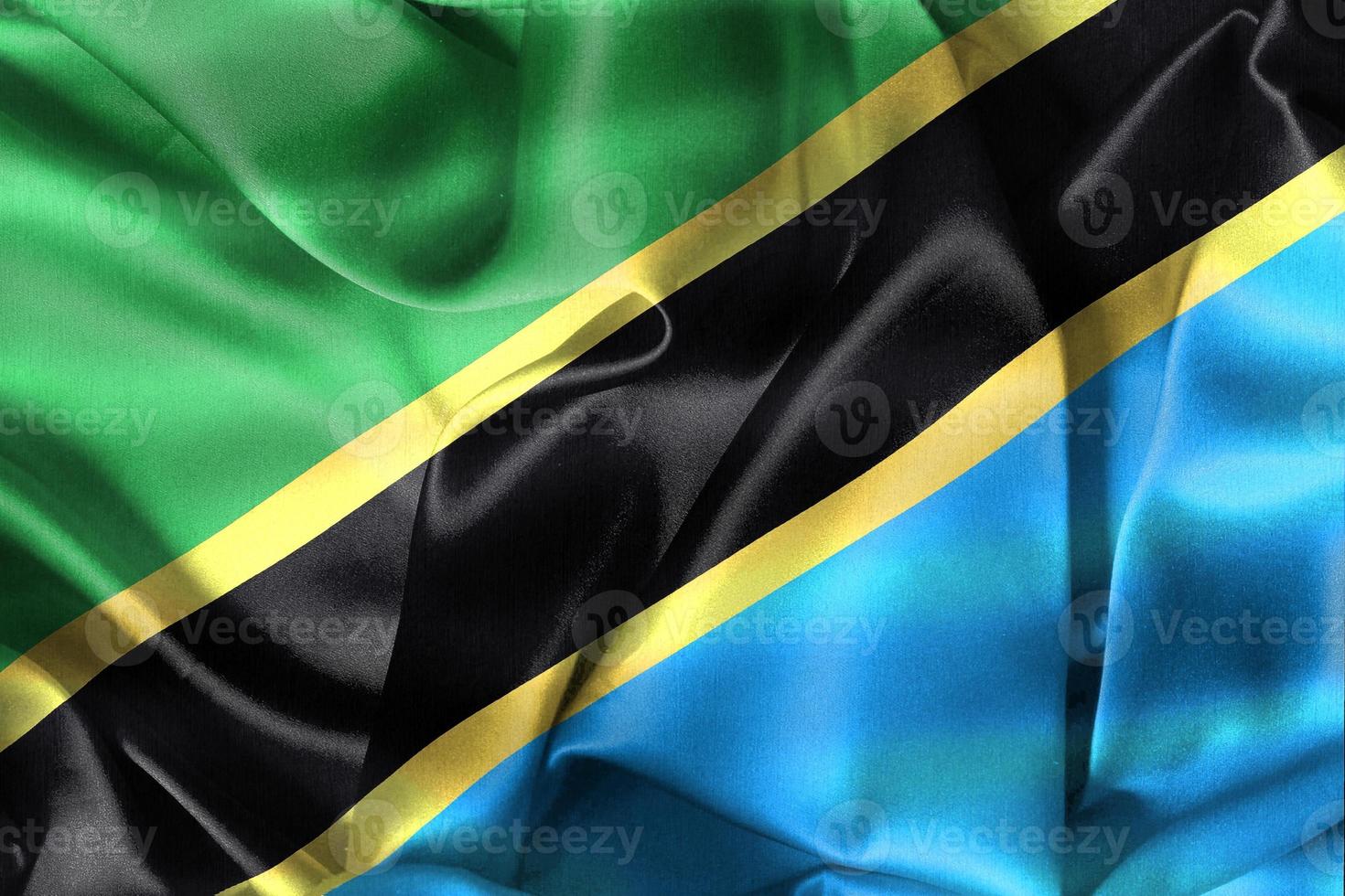 ilustração 3D de uma bandeira da tanzânia - bandeira de tecido acenando realista foto