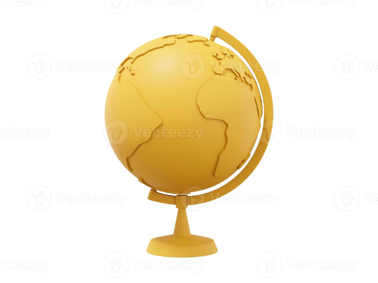 globo terra em um suporte. desenho minimalista. ícone amarelo sobre fundo branco. renderização 3D. foto