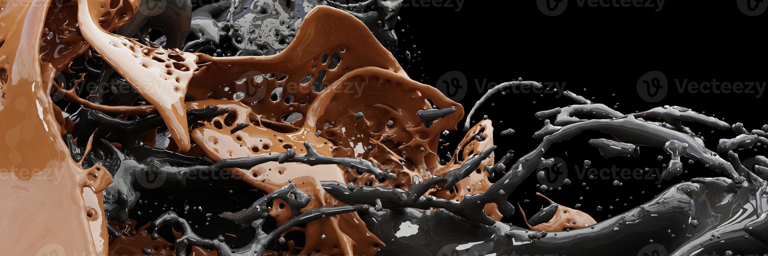renderização 3D, respingos de líquidos brancos, fundo abstrato fluido, conceito de respingo de café foto