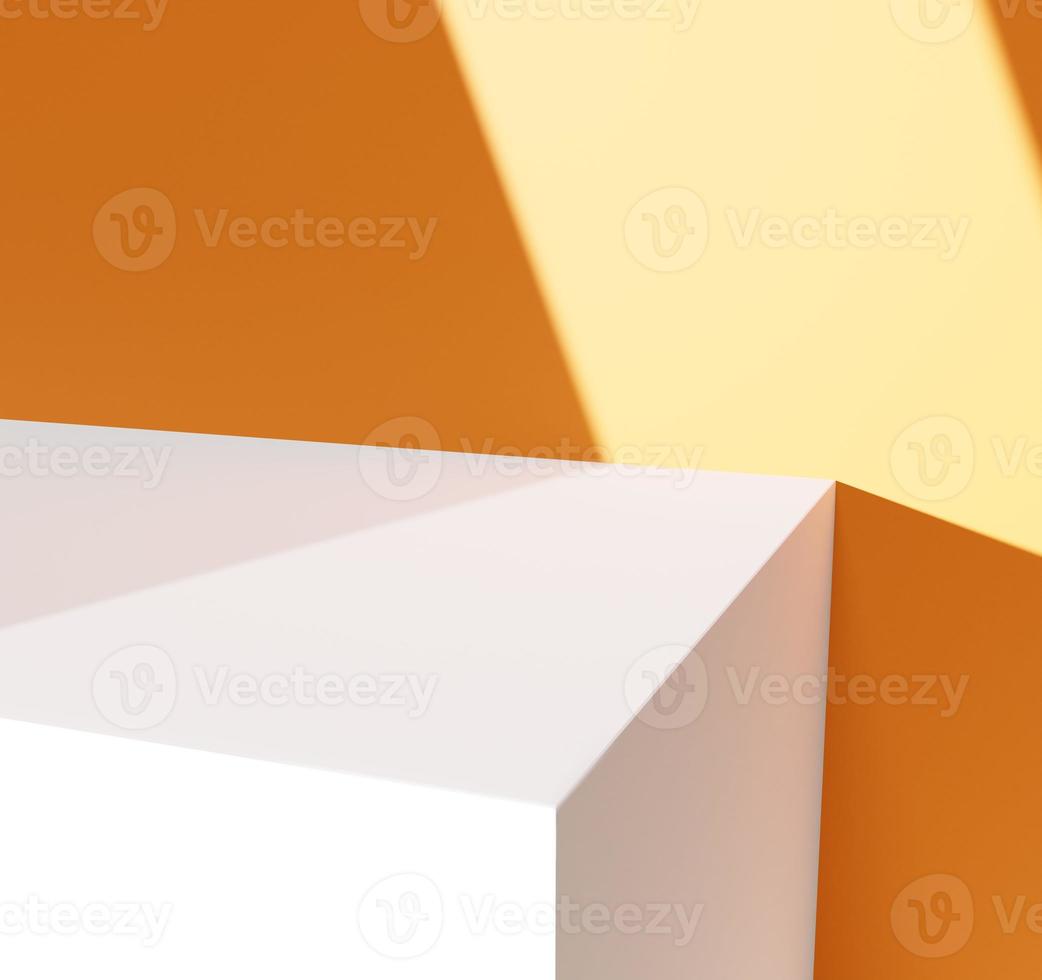 fundo mínimo de colocação de produtos com sombra de janela na parede laranja renderização em 3d foto