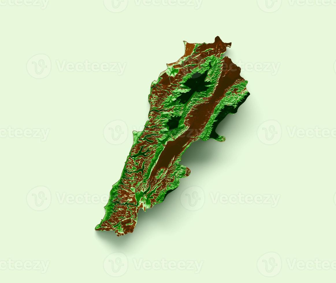 mapa topográfico do líbano 3d mapa realista cor ilustração 3d foto
