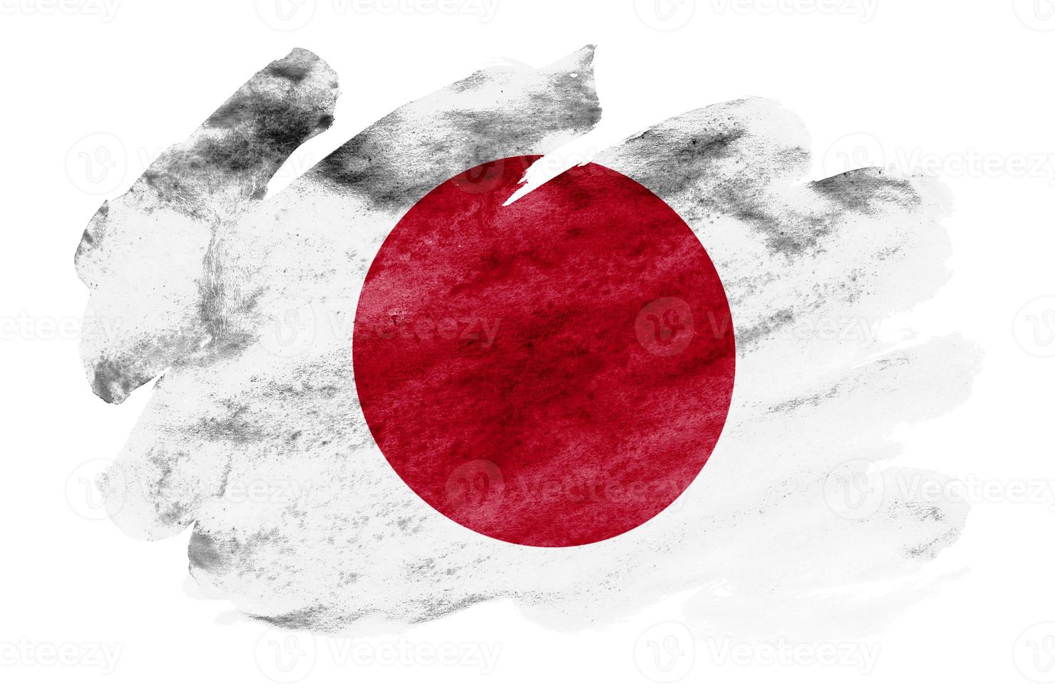 bandeira do japão é retratada em estilo aquarela líquido isolado no fundo branco foto