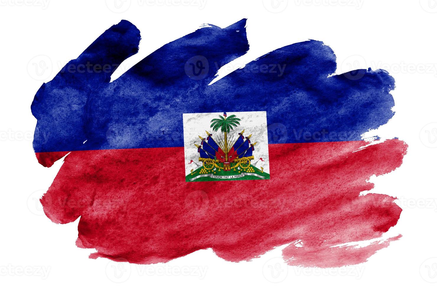 bandeira do haiti é retratada em estilo aquarela líquido isolado no fundo branco foto