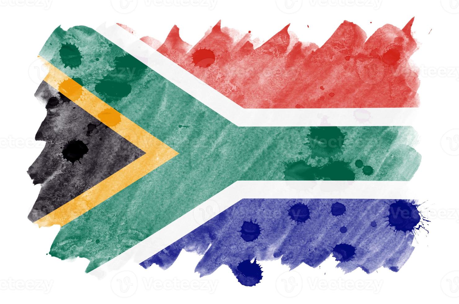 a bandeira da áfrica do sul é retratada em estilo aquarela líquido isolado no fundo branco foto