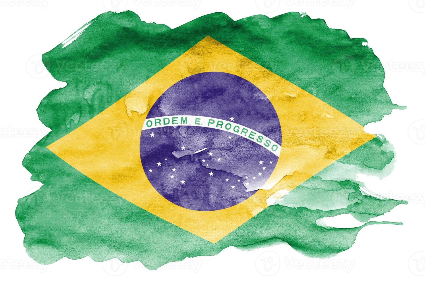 bandeira do brasil é retratada em estilo aquarela líquido isolado no fundo branco foto