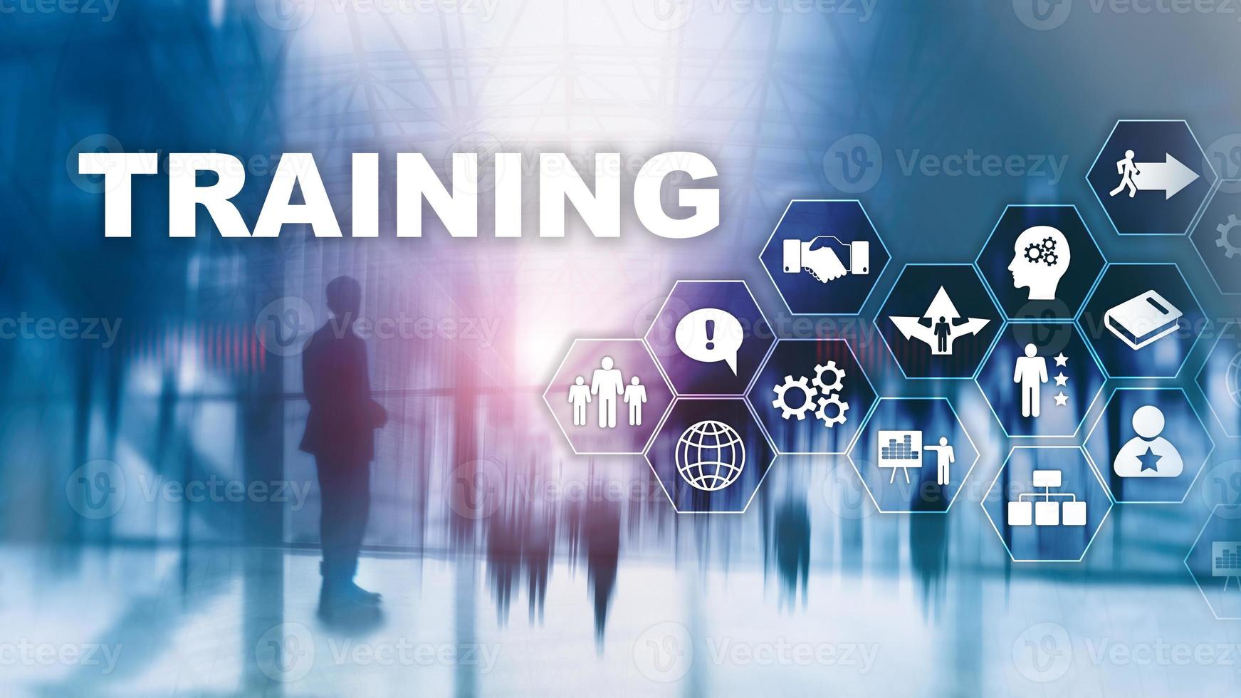conceito de treinamento de negócios. e-learning de treinamento por webinar. tecnologia financeira e conceito de comunicação foto