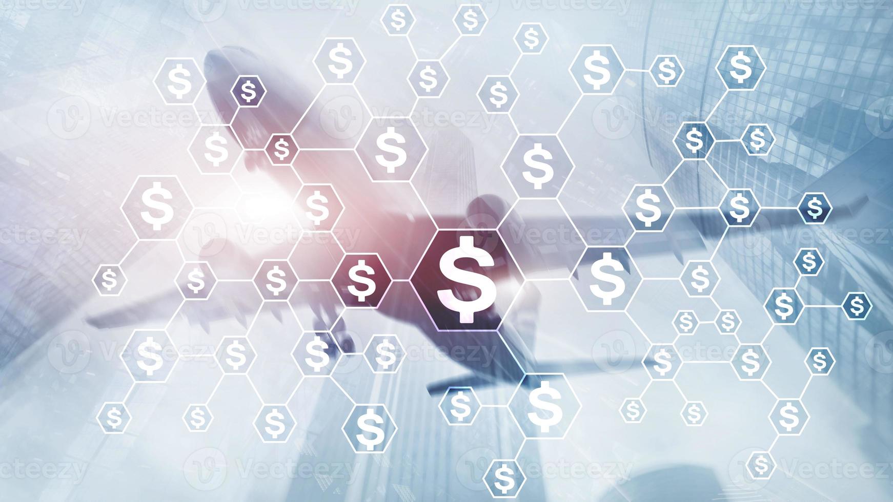 ícones de dólares, estrutura de rede de dinheiro. ico, negociação e investimento. financiamento colaborativo foto