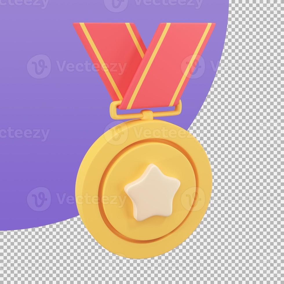medalha de ouro com uma estrela no meio prêmios por vitórias em eventos esportivos. Ilustração 3D com traçado de recorte. foto