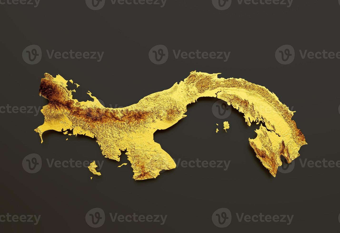 mapa do panamá ilustração 3d de fundo de mapa de altura de cor de metal dourado foto