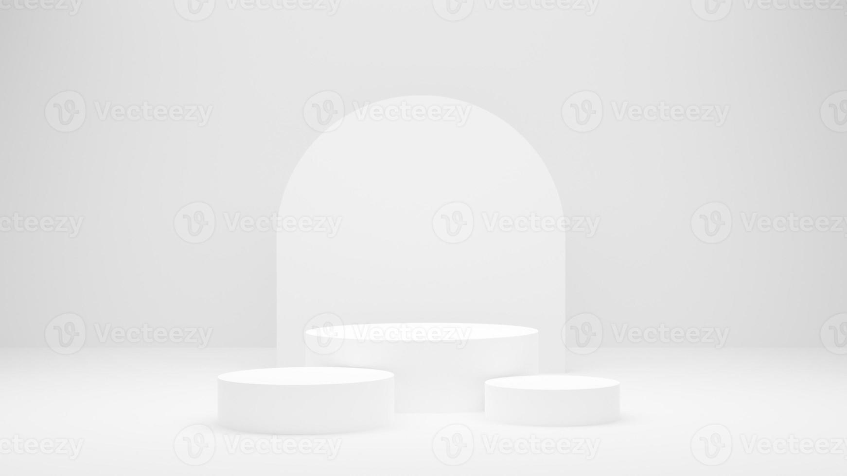 pódio branco ou plataforma de círculo branco na iluminação brilhante do estúdio, conceito de mínimo e limpo para colocar produtos, imagem de renderização 3d. foto