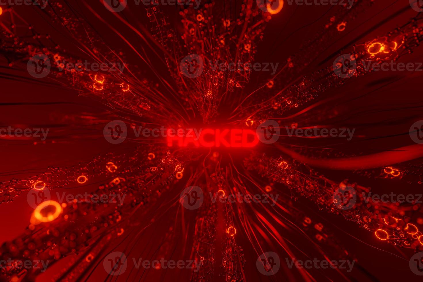 rede vermelha com inscrição hackeada. renderização 3D foto