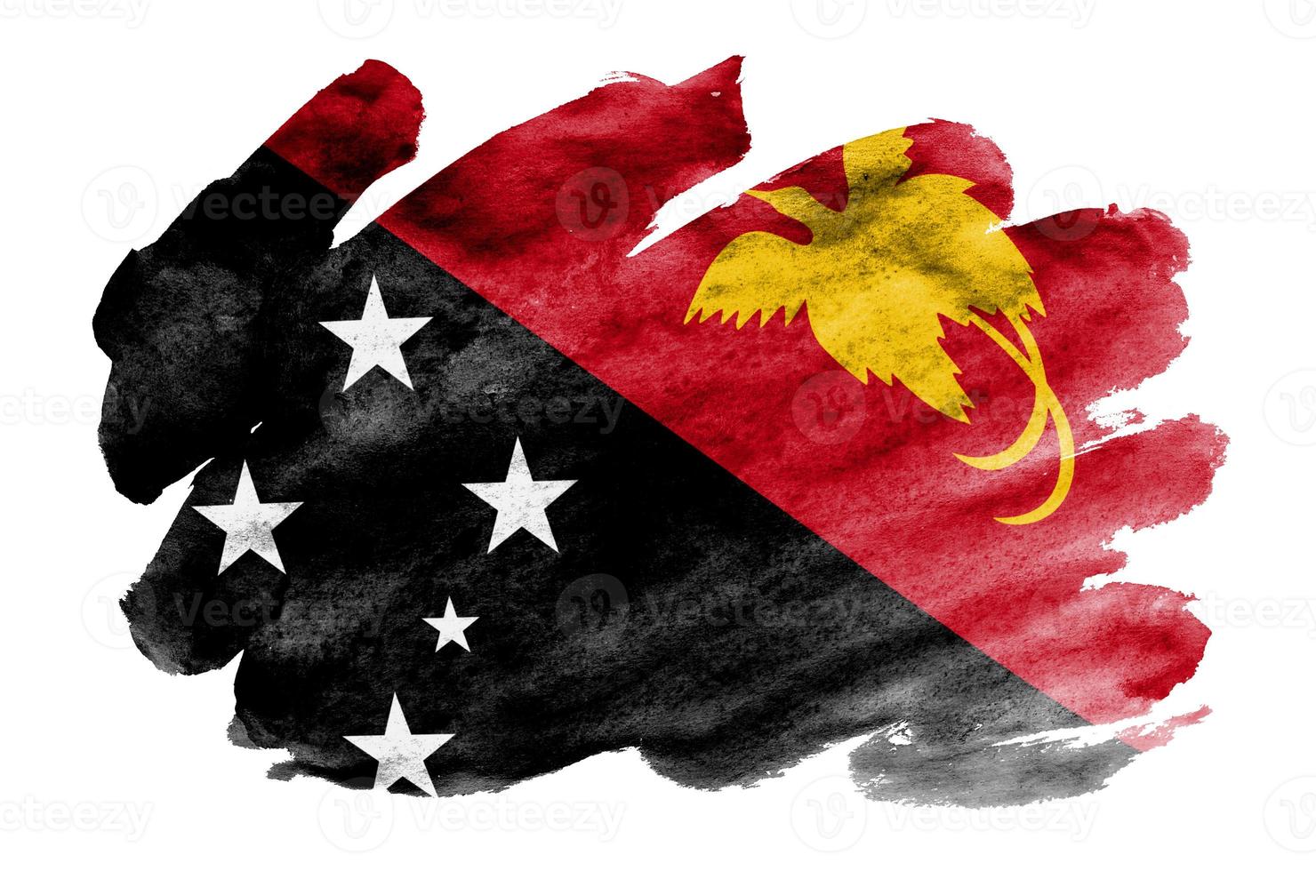 a bandeira de papua nova guiné é retratada em estilo aquarela líquido isolado no fundo branco foto