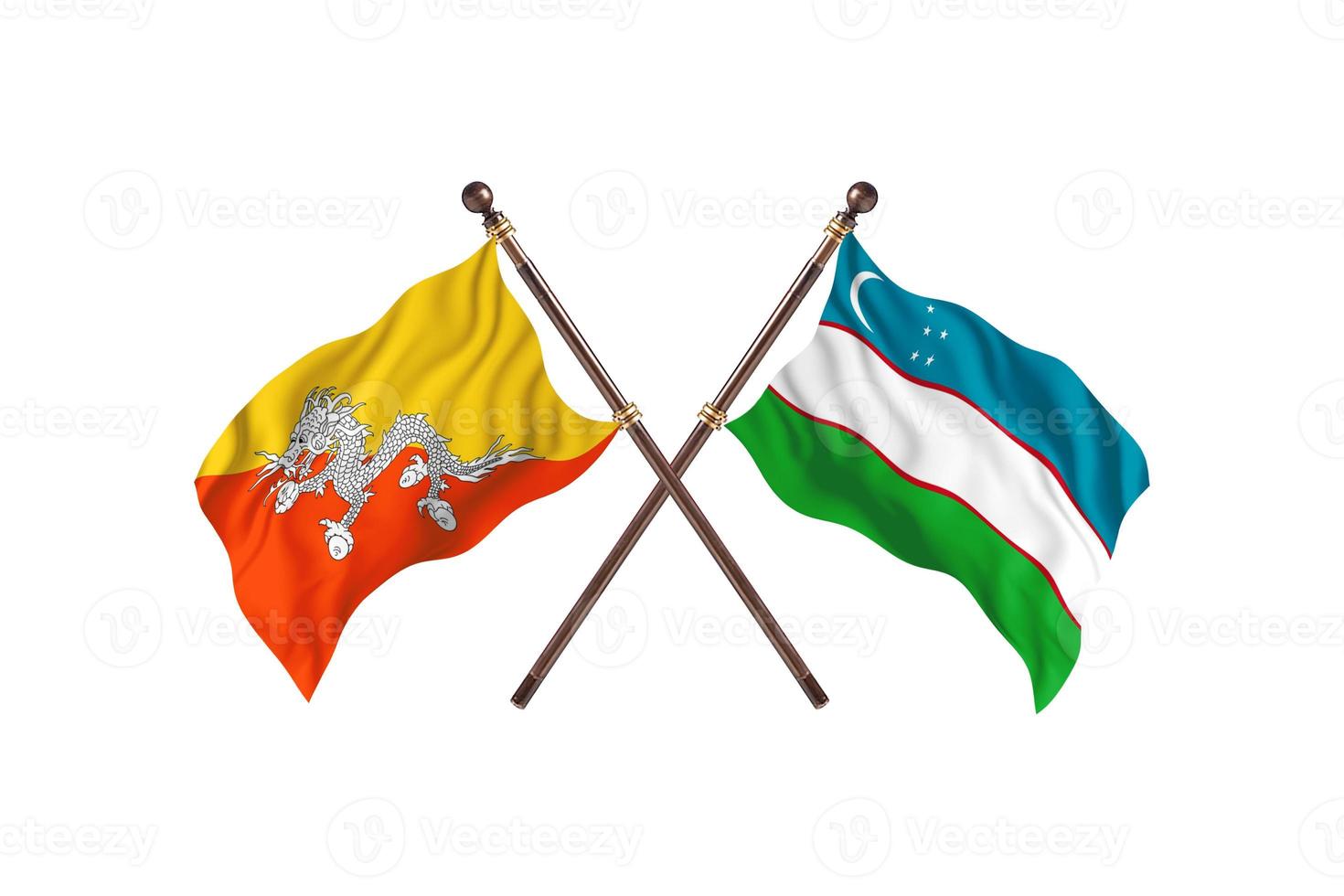Butão contra o Uzbequistão duas bandeiras do país foto