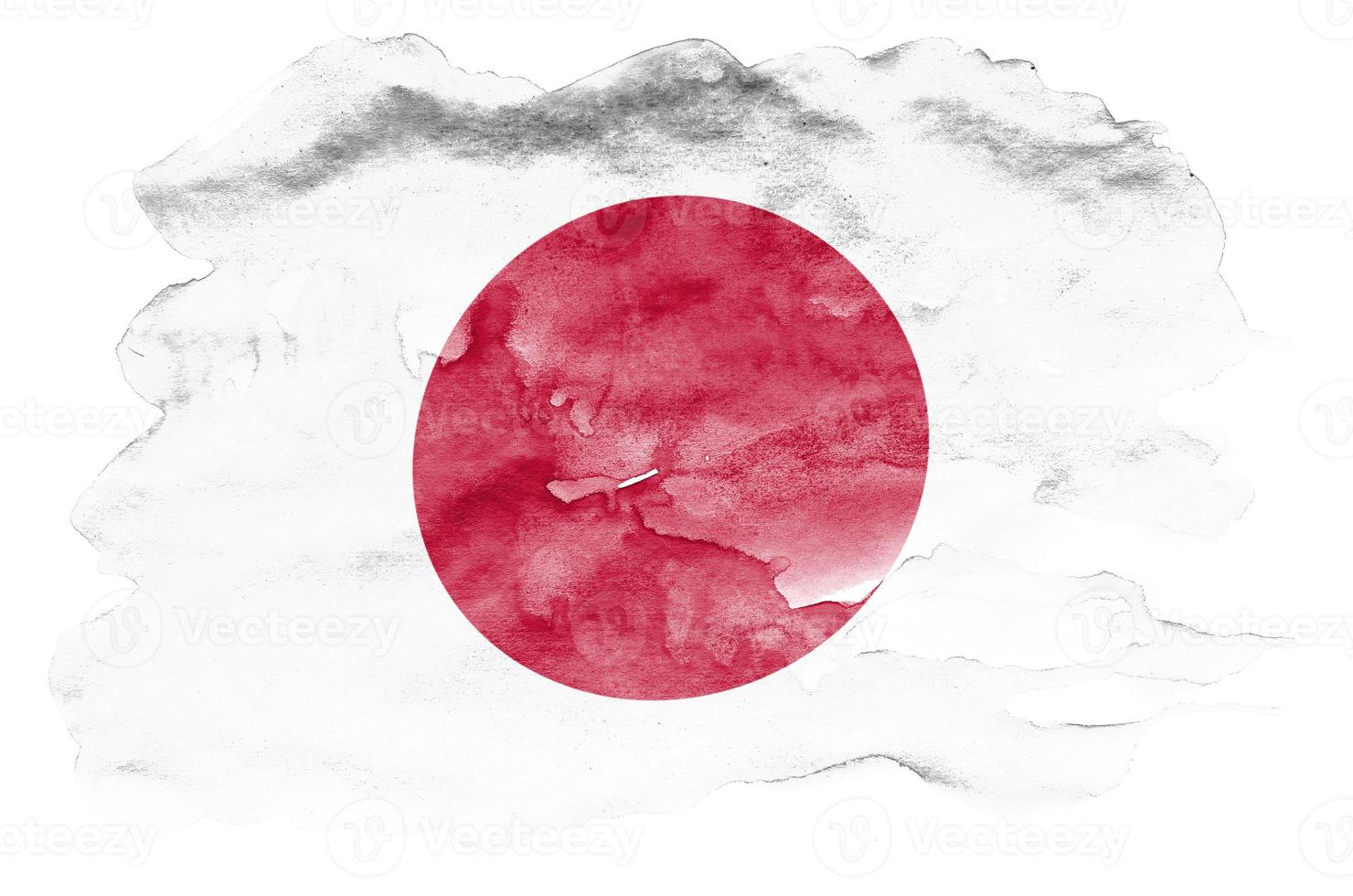 bandeira do japão é retratada em estilo aquarela líquido isolado no fundo branco foto