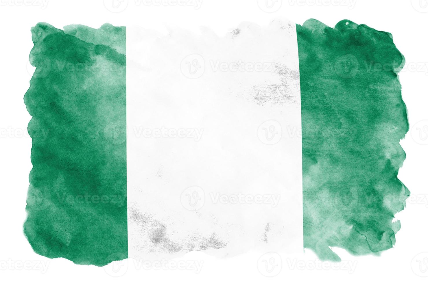 bandeira da nigéria é retratada em estilo aquarela líquido isolado no fundo branco foto