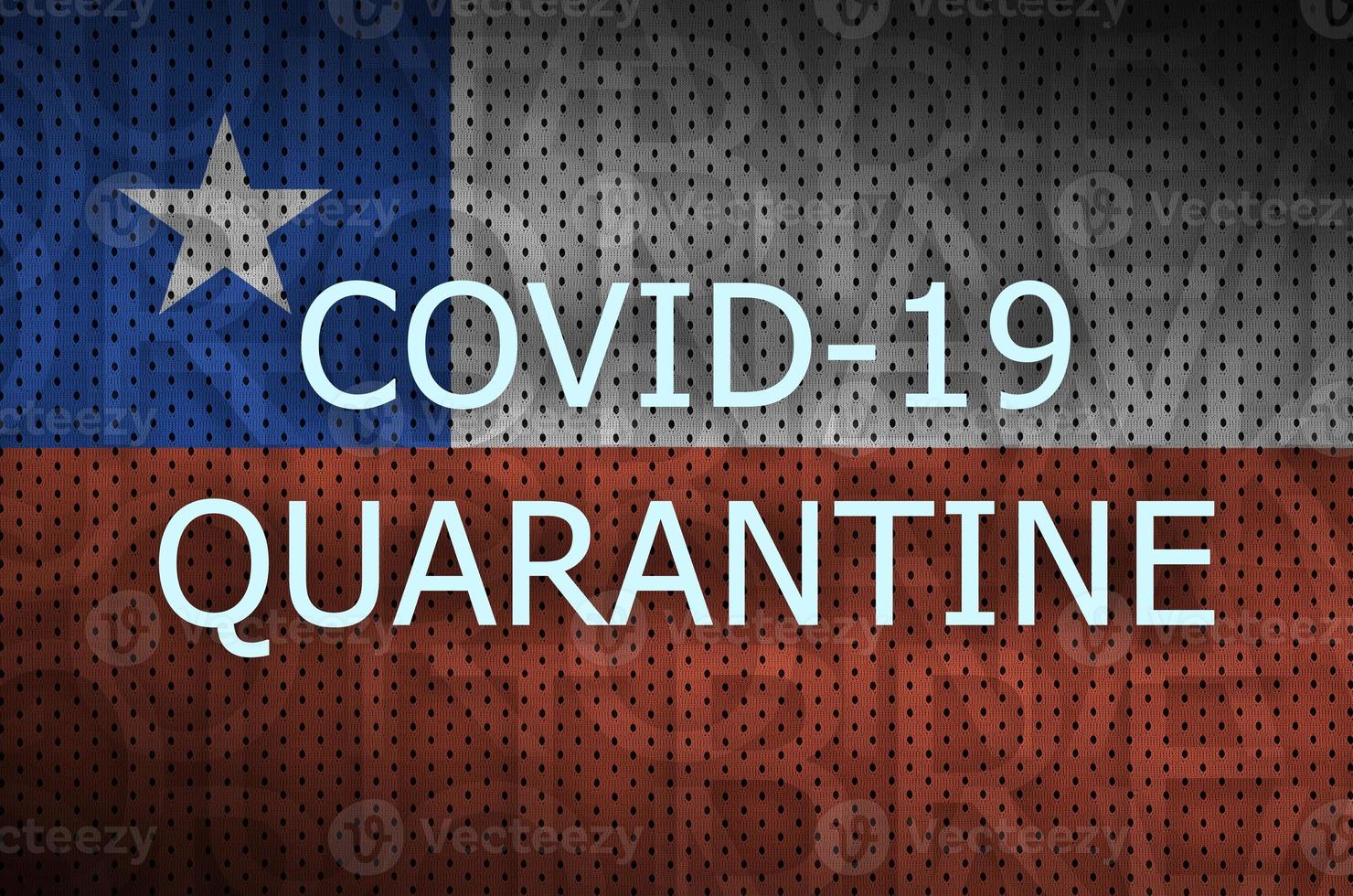 bandeira do chile e inscrição de quarentena covid-19. coronavírus ou vírus 2019-ncov foto