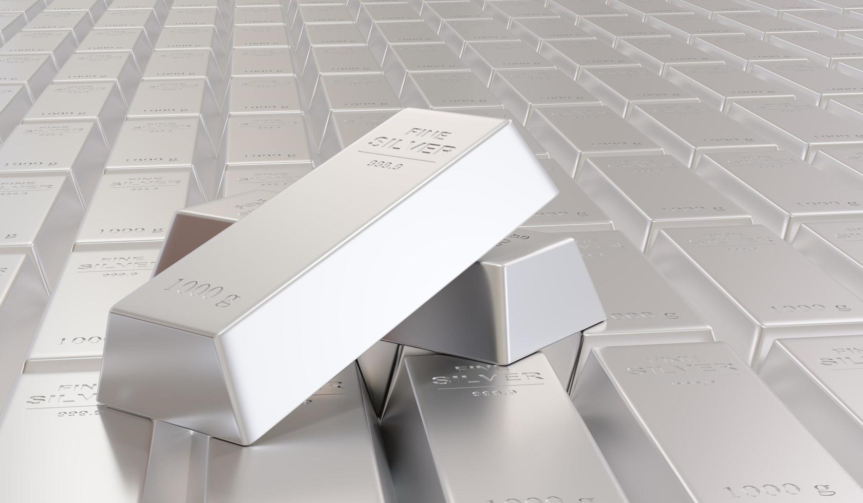 preço de prata e conceito bancário. pilha de barras de prata. ilustração 3D foto