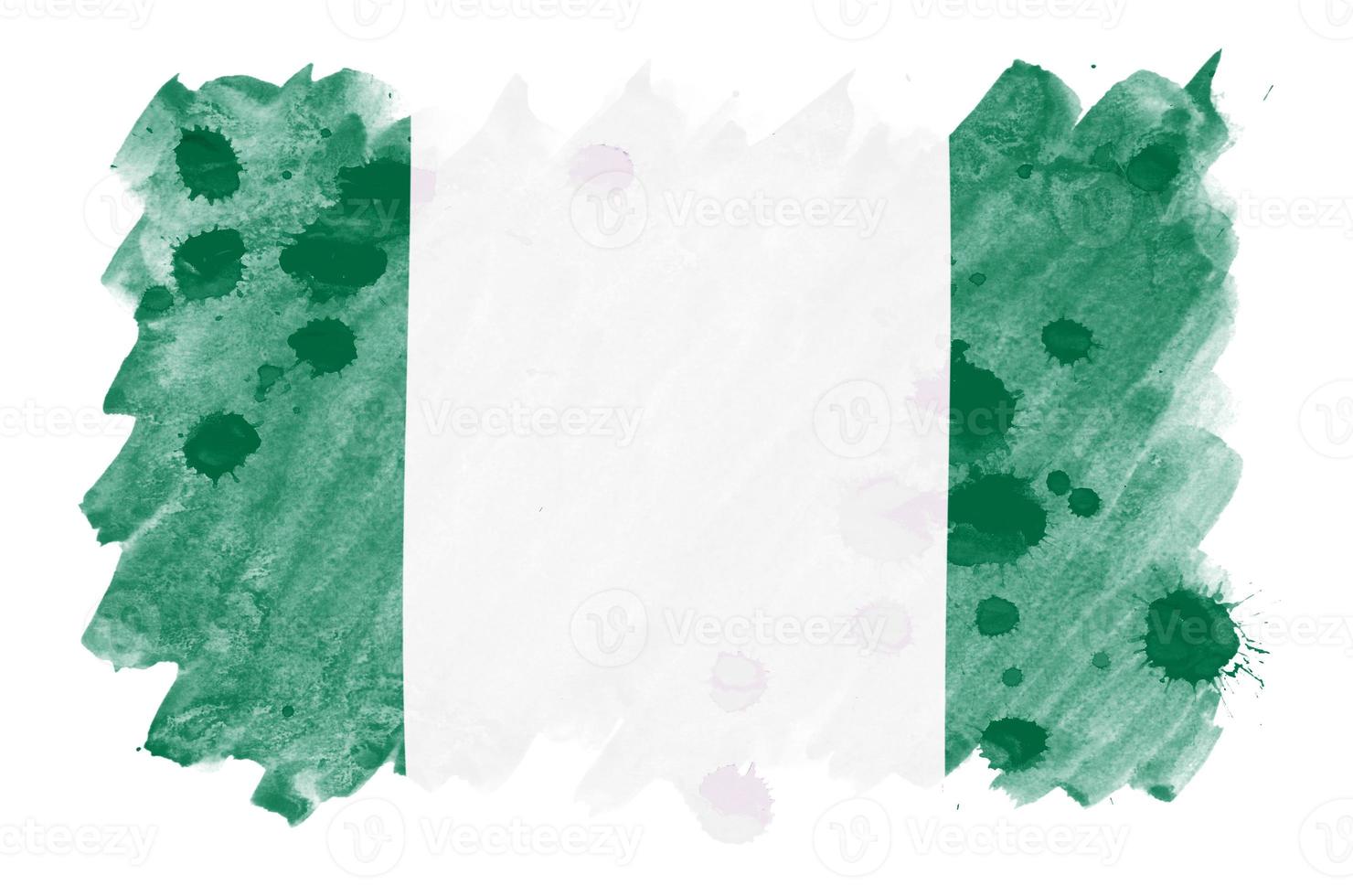 bandeira da nigéria é retratada em estilo aquarela líquido isolado no fundo branco foto