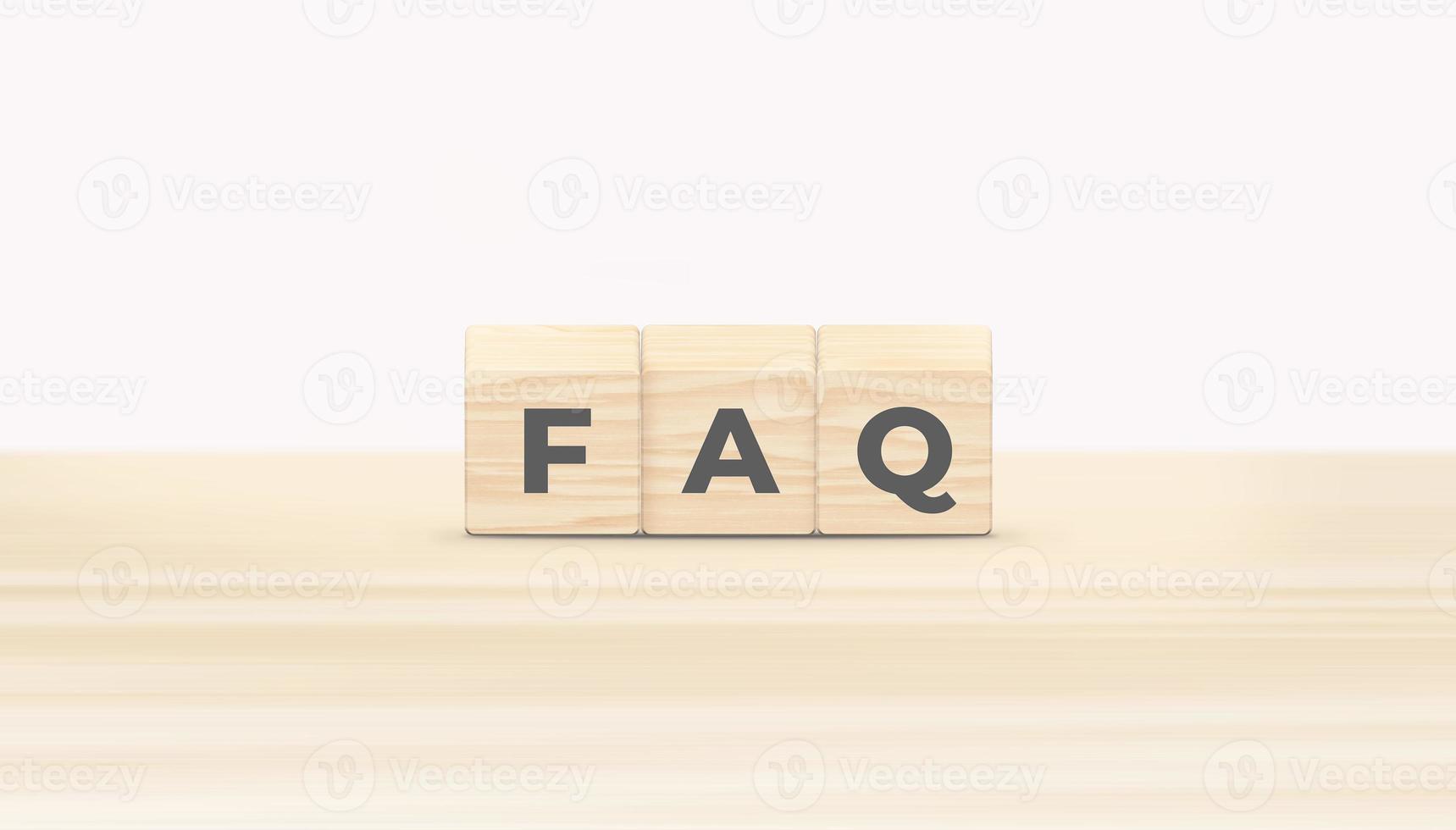 blocos de madeira com palavra faq na mesa de madeira. conceito de pergunta frequente. ilustração 3D. foto