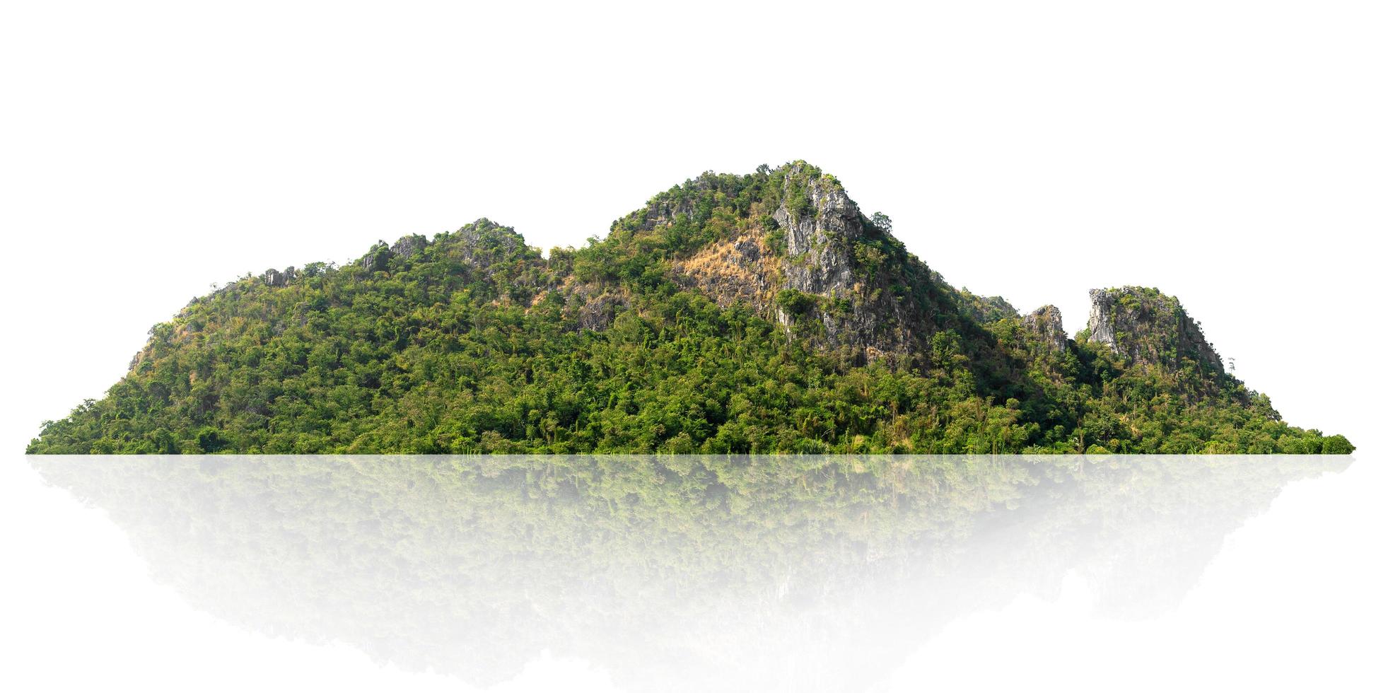 colina de montanha rochosa com floresta verde isolar no fundo branco foto