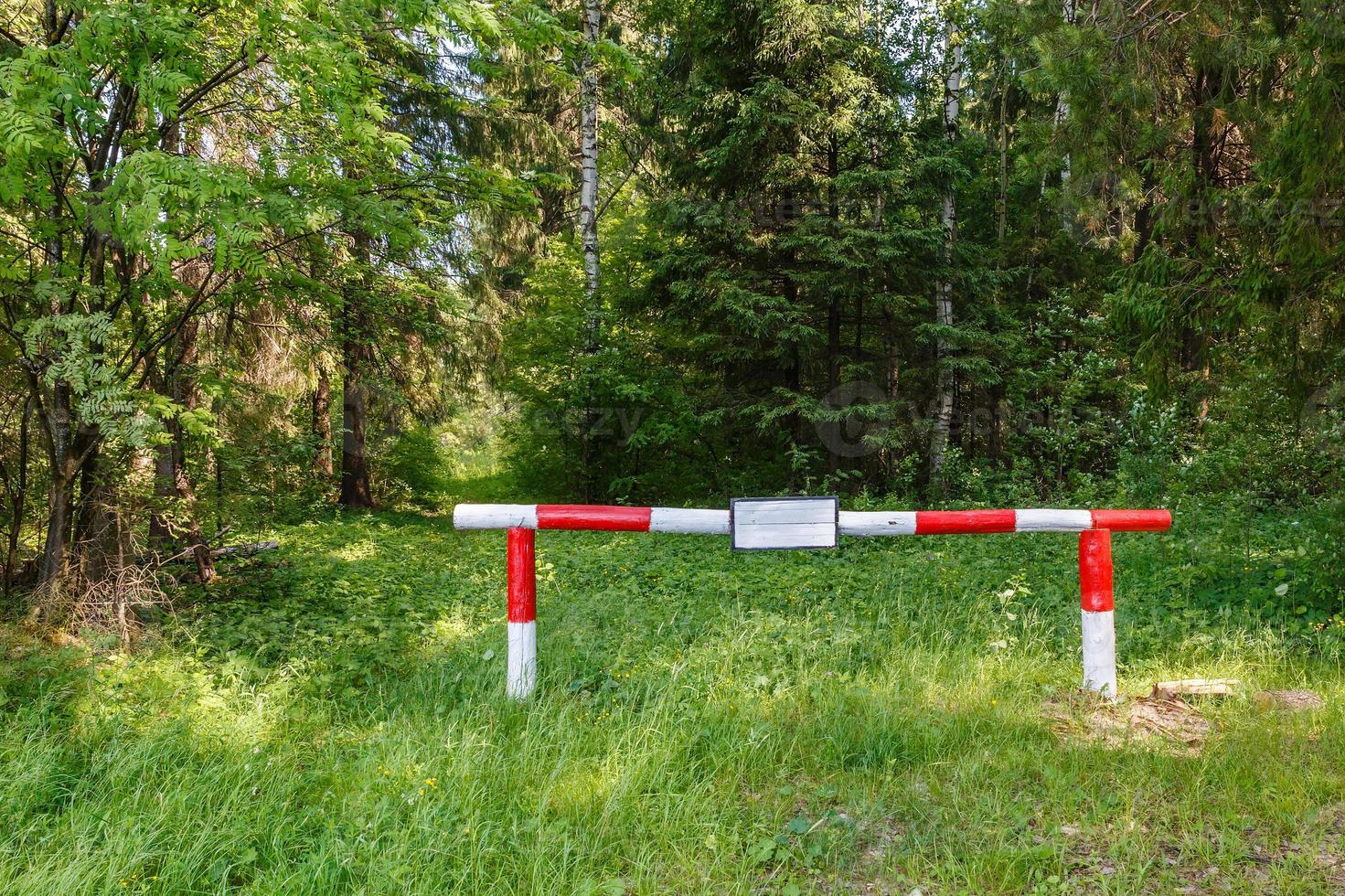 barreira na estrada da floresta foto