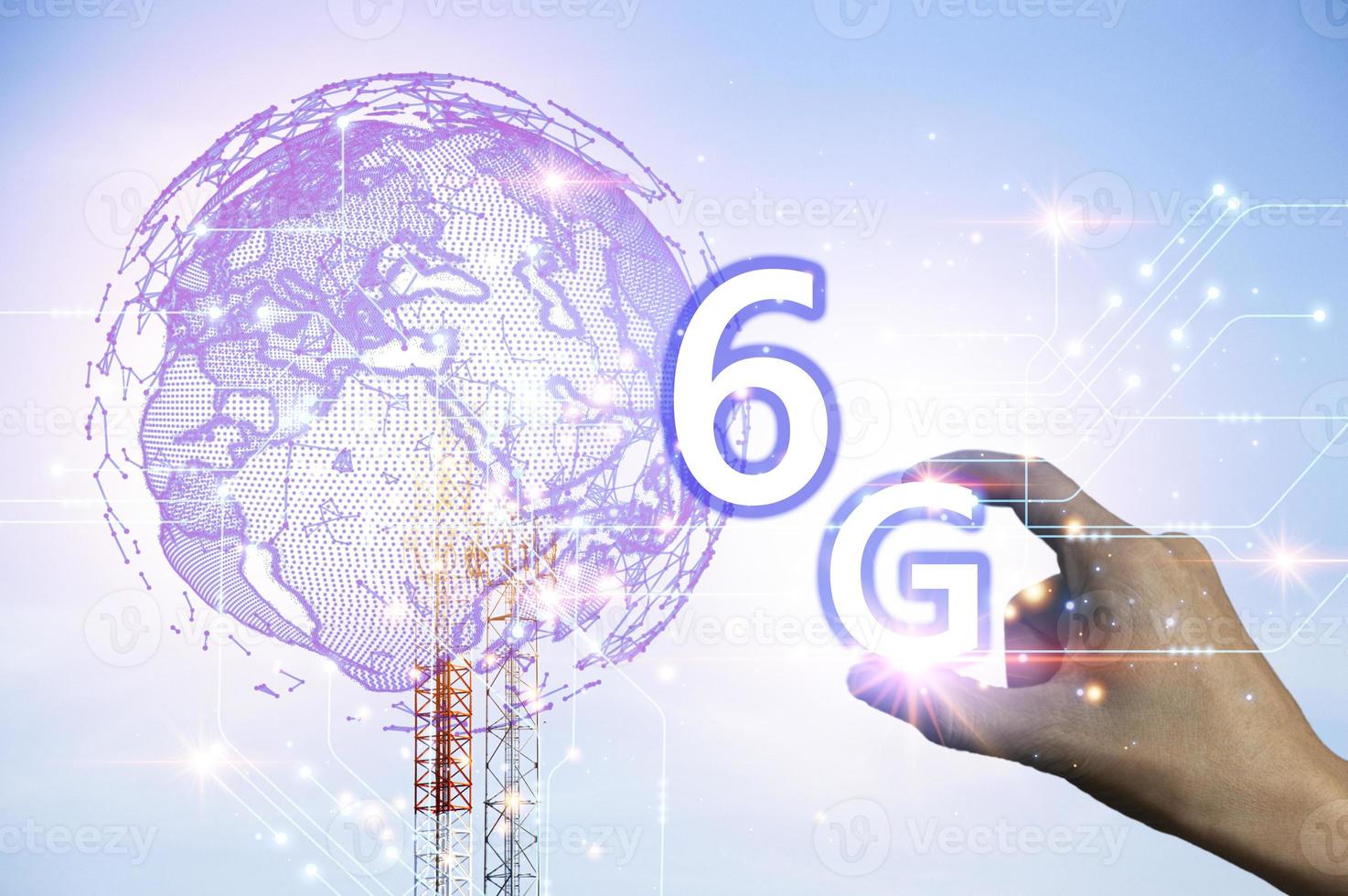 conceito de rede 6g, rede de nova era de internet móvel de alta velocidade, conceito de negócios, internet de tecnologia moderna e rede foto
