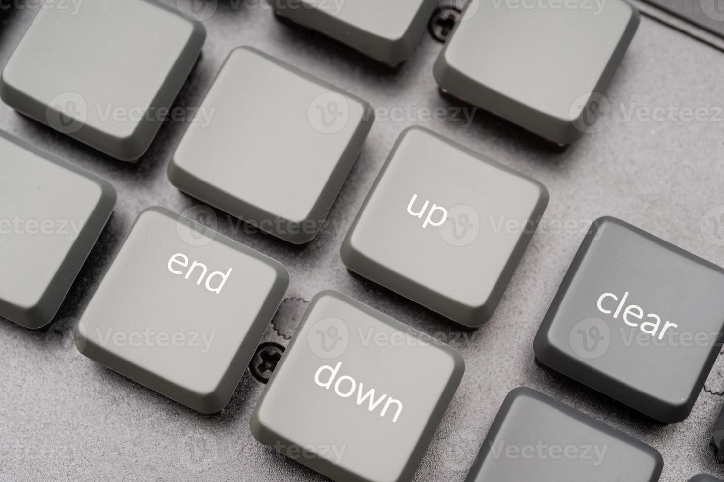 teclado de perto. teclados mecânicos é um passatempo moderno em usuários de computador. guia de botão de símbolo em um teclado de computador portátil. tecla de caractere do teclado para final. foto