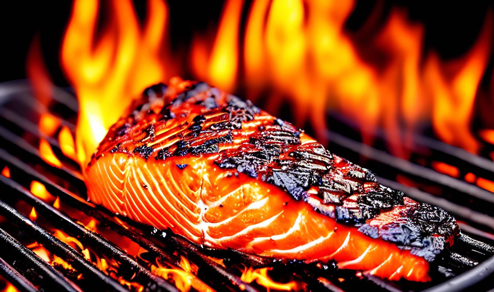 salmão grelhado. salmão assado de comida saudável. prato de peixe quente. foto