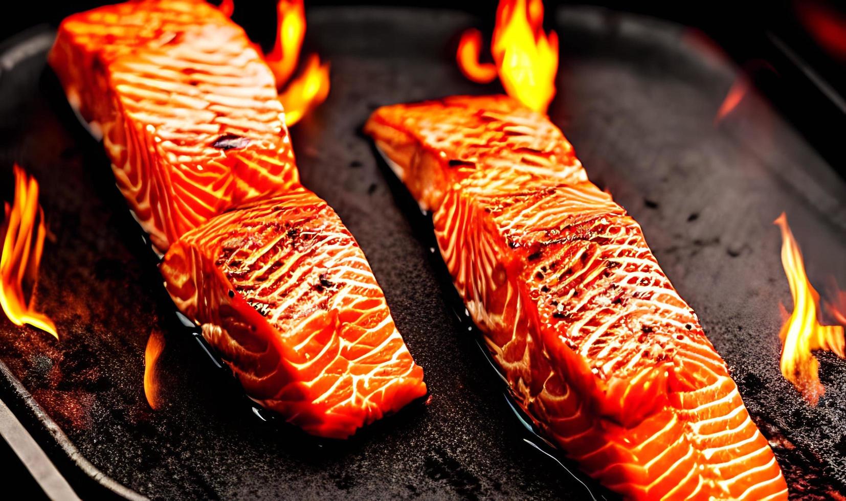 salmão grelhado. salmão assado de comida saudável. prato de peixe quente. foto