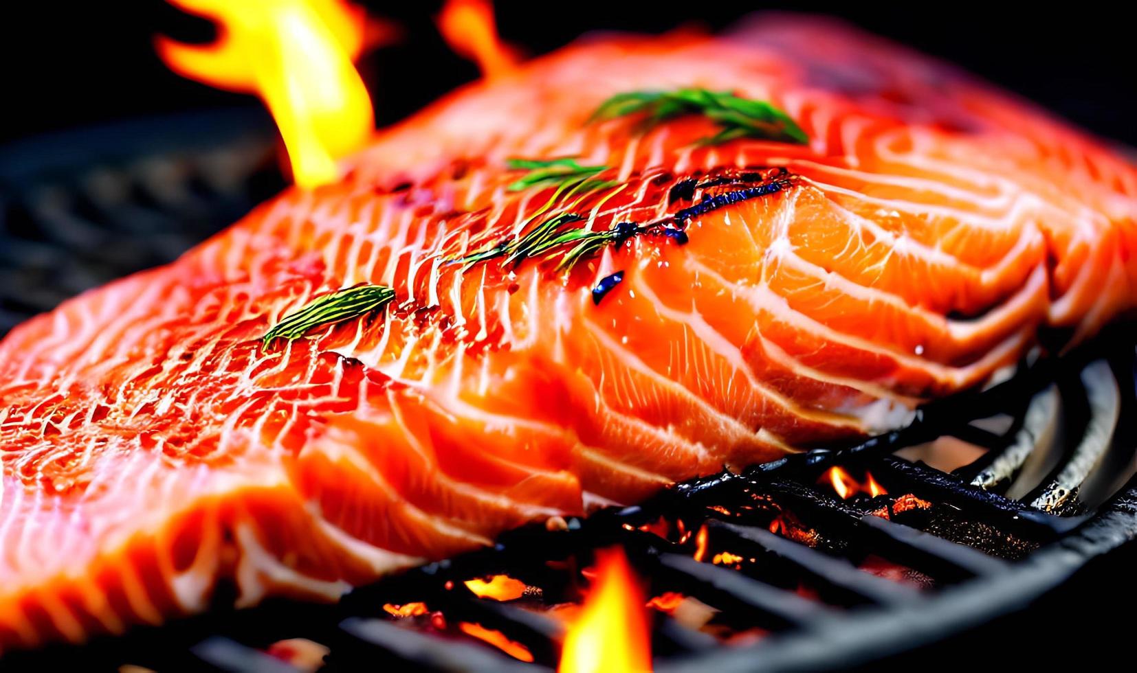 salmão grelhado. salmão assado de comida saudável. prato de peixe quente. foto