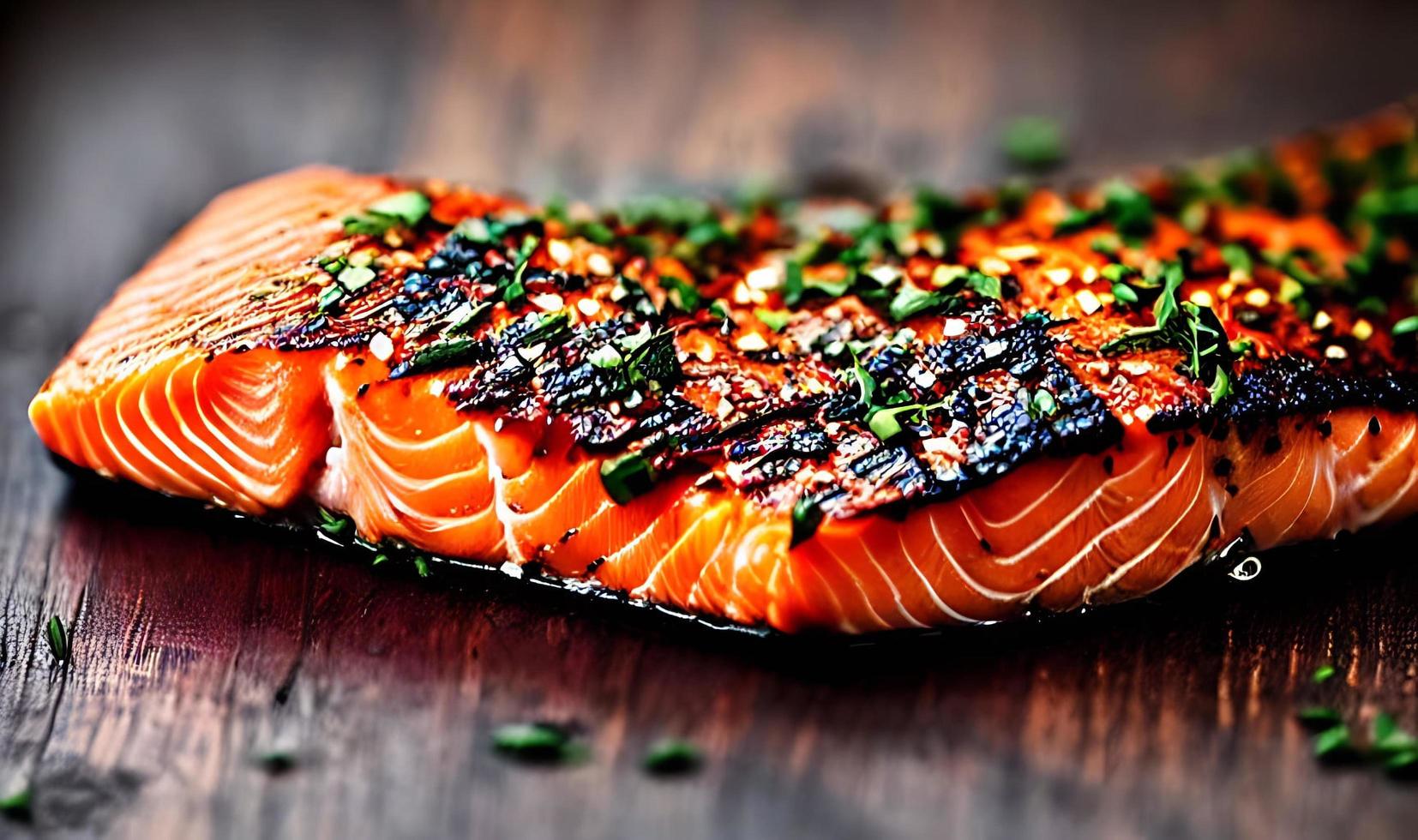 salmão grelhado. salmão assado de comida saudável. prato de peixe quente. foto