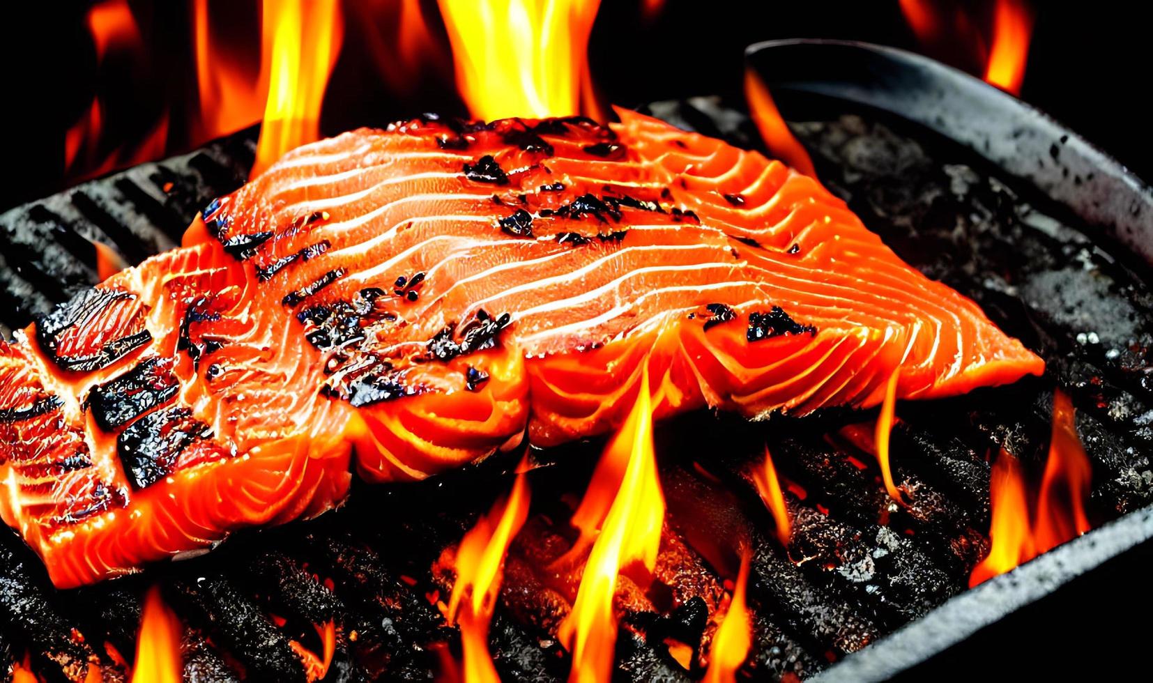 salmão grelhado. salmão assado de comida saudável. prato de peixe quente. foto