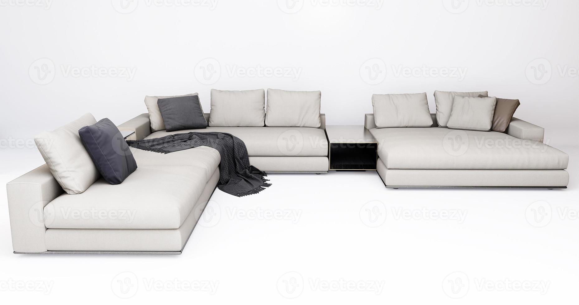 Móveis 3D moderno tecido canto multi-assento isolado em um fundo branco com traçado de recorte, design de decoração para sala de estar foto