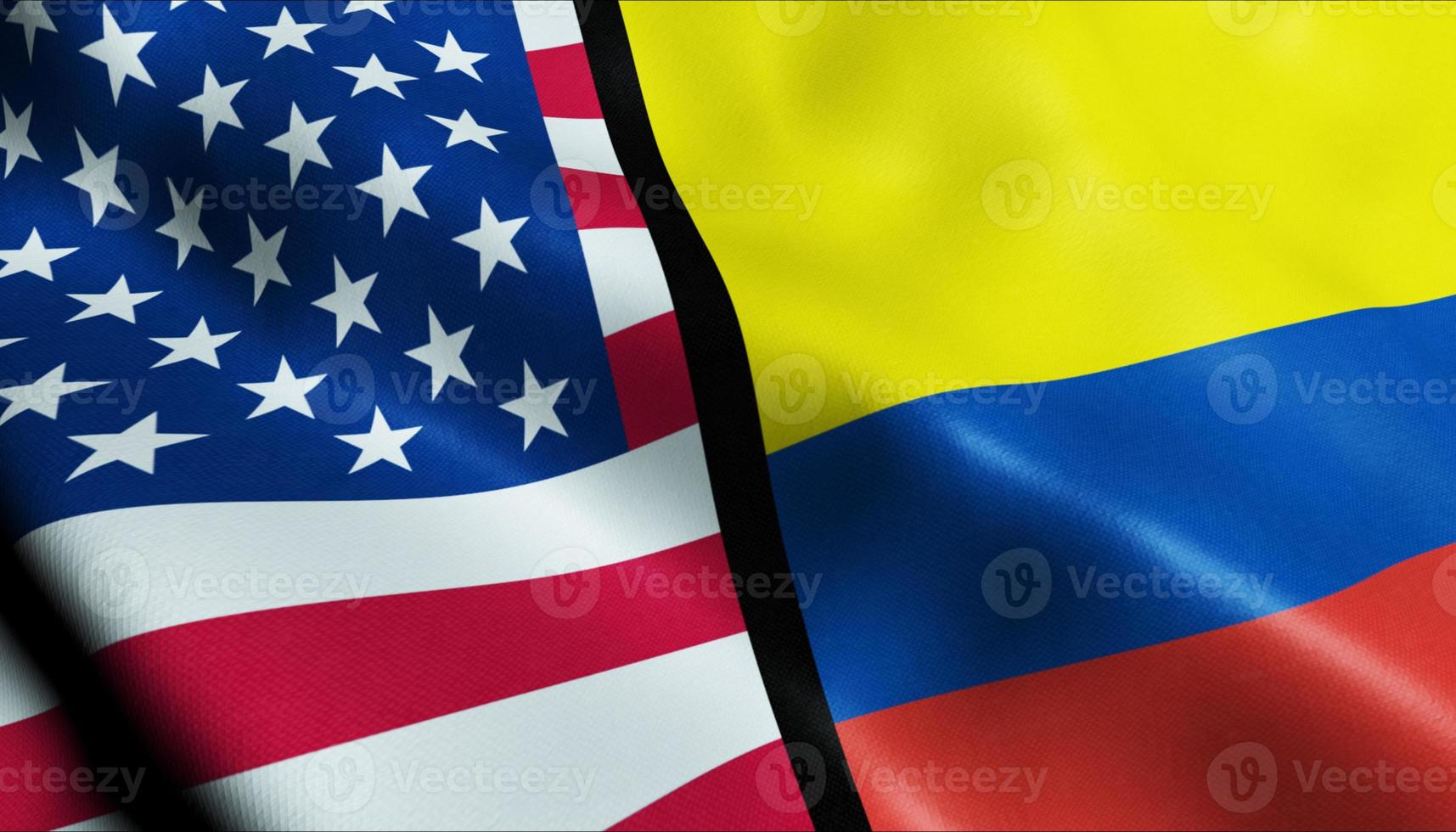 3D acenando Estados Unidos da América e Colômbia fundiram a vista de closeup da bandeira foto