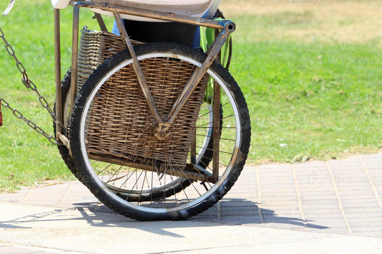 bicicleta no parque da cidade perto do mar. foto